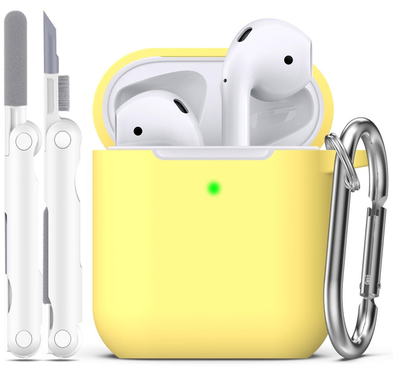 R-fun Compatible with AirPods Case Cover, Soft Silicone Protective Cover with Keychain for Women Men Compatible with Apple AirPods 2nd 1st Generation Charging Case, Front LED Visible,Yellow - Image 1